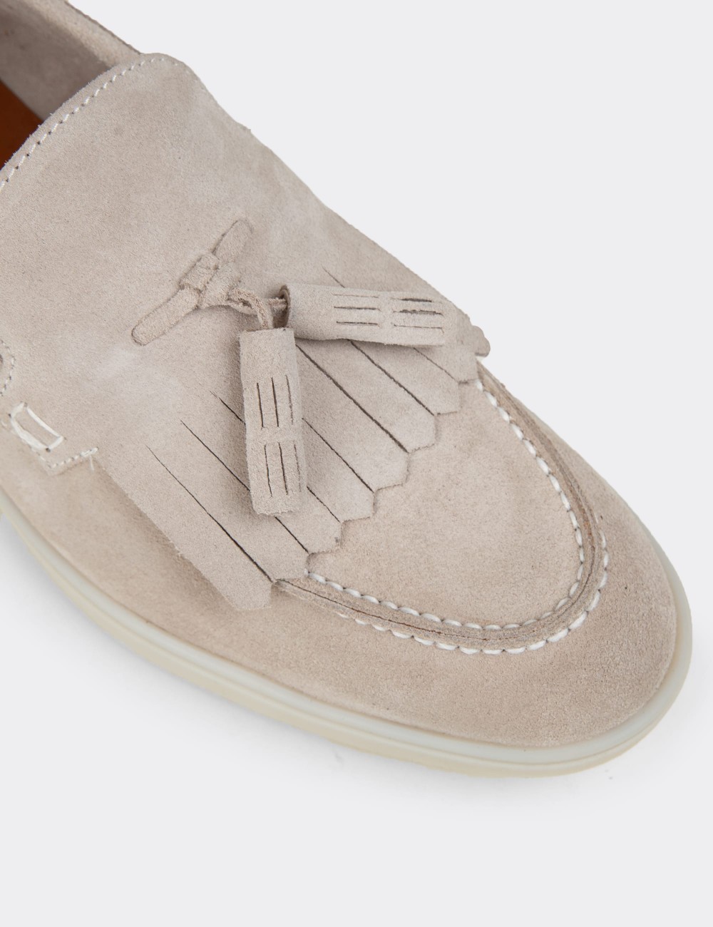 Erkek Hakiki Süet Gri Püsküllü Loafer - 02030MGRIC01