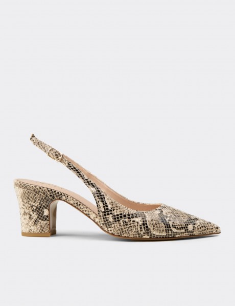 Deery Ayakkabı Deery Yilan Desenli Kadın Bej Topuklu Slingback