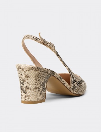 Kadın Bej Yılan Desenli Topuklu Slingback Ayakkabı - RD125ZBEJM01