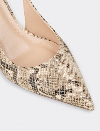 Kadın Bej Yılan Desenli Topuklu Slingback Ayakkabı - RD125ZBEJM01