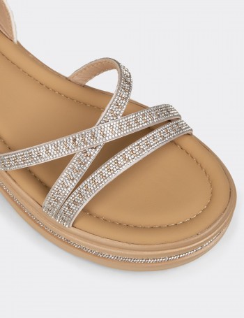Kadın Bej Taş Detaylı Sandalet - K0095ZBEJC01
