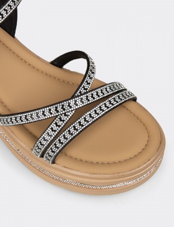 Kadın Siyah Taş Detaylı Sandalet - K0095ZSYHC01