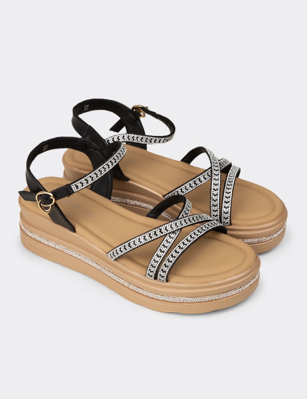 Kadın Siyah Taş Detaylı Sandalet - K0095ZSYHC01