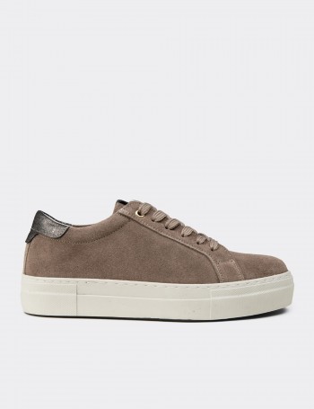 Kadın Hakiki Süet Vizon Rengi Sneaker Ayakkabı - R2571ZVZNC01