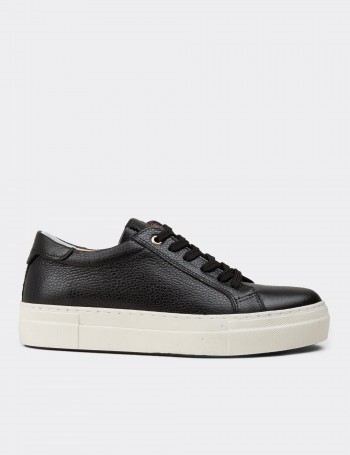 Kadın Hakiki Deri Siyah Sneaker Ayakkabı