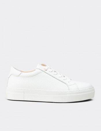 Kadın Hakiki Deri Beyaz Sneaker Ayakkabı