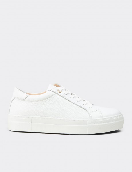 Kadın Hakiki Deri Beyaz Sneaker Ayakkabı