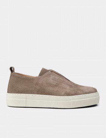 Kadın Hakiki Süet Vizon Renk Sneaker Ayakkabı