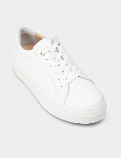 Kadın Hakiki Deri Beyaz Sneaker Ayakkabı