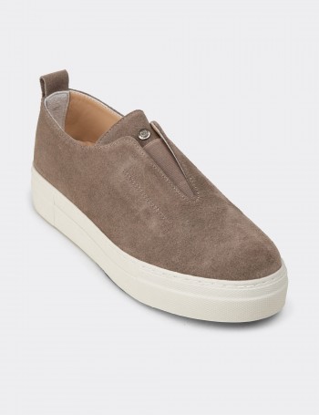 Kadın Hakiki Süet Vizon Renk Sneaker Ayakkabı
