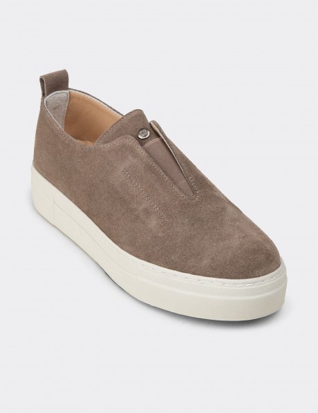 Kadın Hakiki Süet Vizon Renk Sneaker Ayakkabı