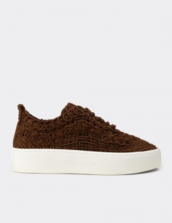 Kadın Kahverengi Örgülü Sneaker Ayakkabı - K0046ZKHVM01