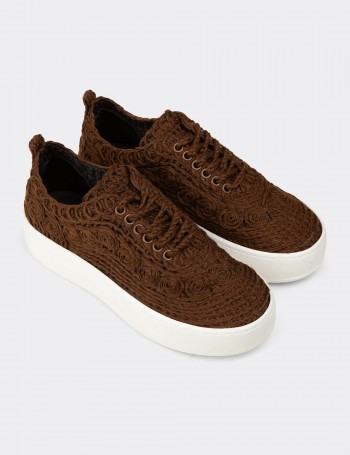 Kadın Kahverengi Örgülü Sneaker Ayakkabı - K0046ZKHVM01