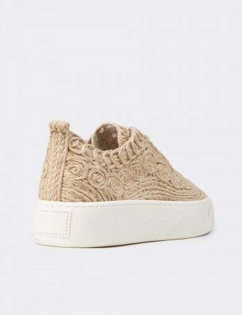 Kadın Bej Renkli Örgü Detaylı Sneaker Ayakkabı - K0046ZBEJM01