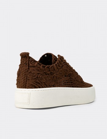 Kadın Kahverengi Örgülü Sneaker Ayakkabı - K0046ZKHVM01