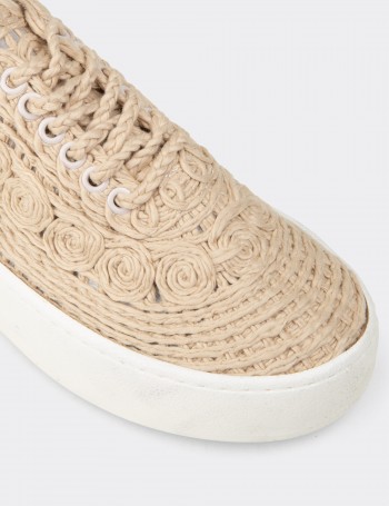 Kadın Bej Renkli Örgü Detaylı Sneaker Ayakkabı - K0046ZBEJM01
