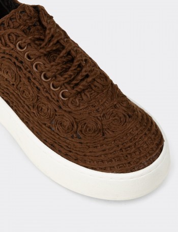 Kadın Kahverengi Örgülü Sneaker Ayakkabı - K0046ZKHVM01