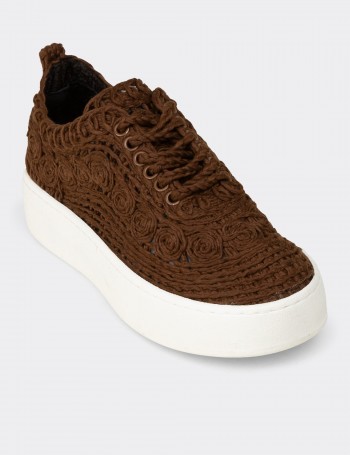 Kadın Kahverengi Örgülü Sneaker Ayakkabı - K0046ZKHVM01