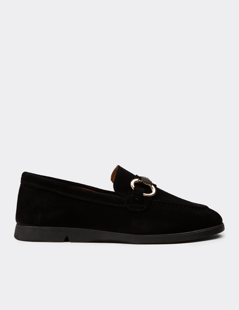 Kadın Hakiki Süet Siyah Toka Detaylı Loafer - K5300ZSYHC01