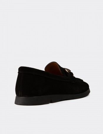 Kadın Hakiki Süet Siyah Toka Detaylı Loafer - K5300ZSYHC01