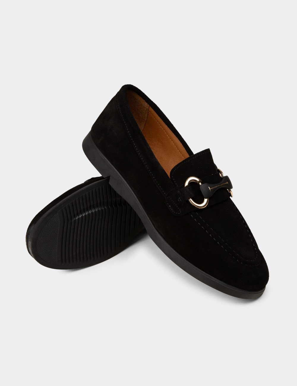 Kadın Hakiki Süet Siyah Toka Detaylı Loafer - K5300ZSYHC01