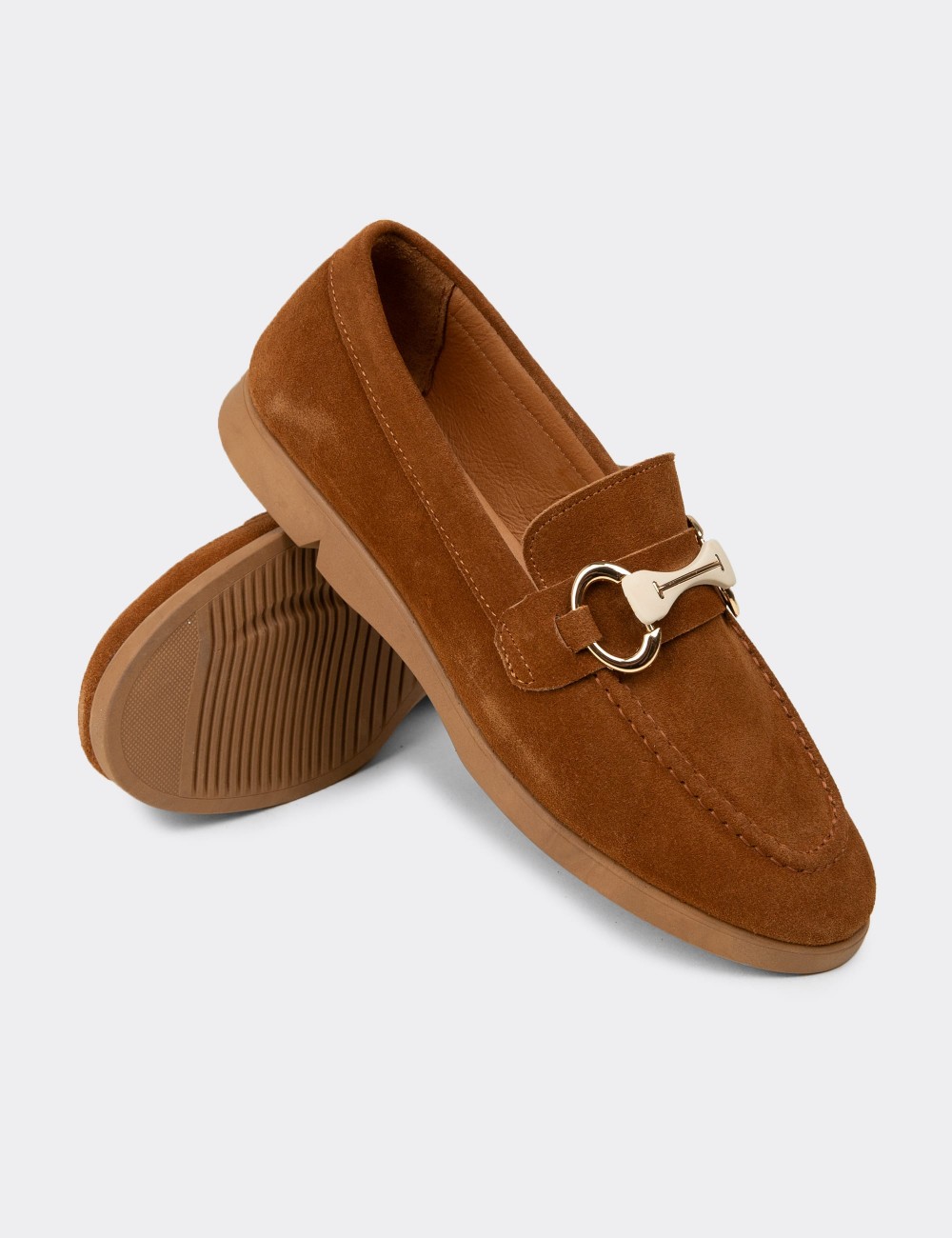 Kadın Hakiki Süet Taba Rengi Toka Detaylı Loafer - K5300ZTBAC01