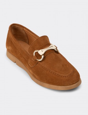 Kadın Hakiki Süet Taba Rengi Toka Detaylı Loafer - K5300ZTBAC01