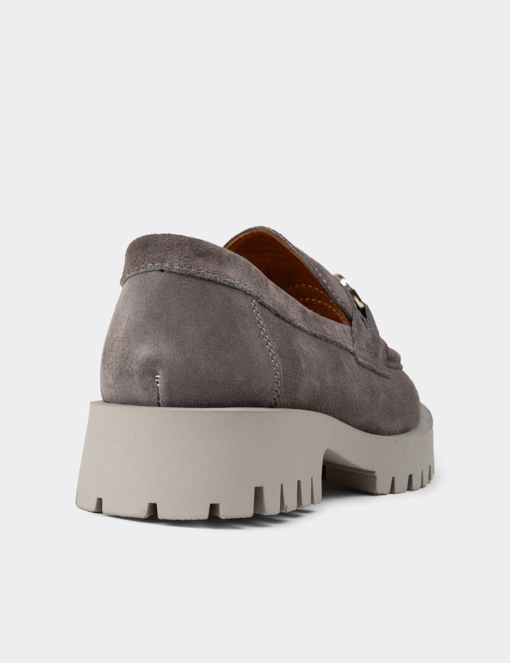 Kadın Hakiki Süet Gri Tokalı Loafer - 02037ZGRIC01