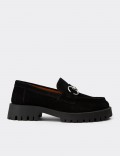 Kadın Hakiki Süet Siyah Tokalı Loafer