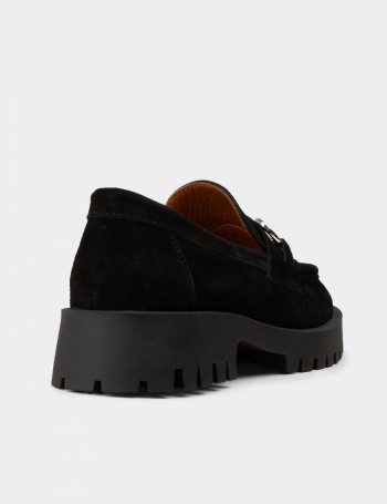 Kadın Hakiki Süet Siyah Tokalı Loafer - 02037ZSYHC01