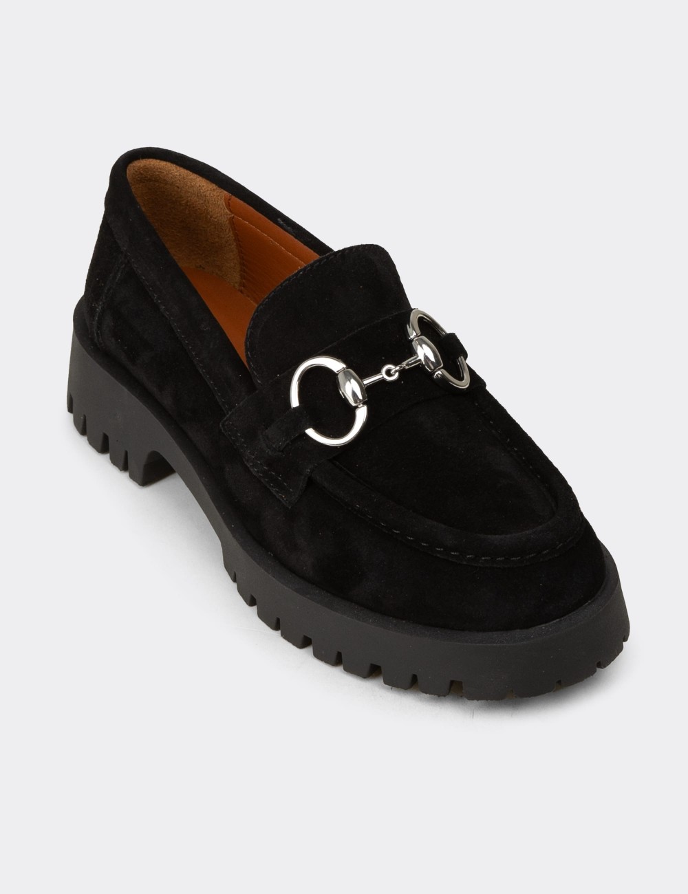 Kadın Hakiki Süet Siyah Tokalı Loafer - 02037ZSYHC01