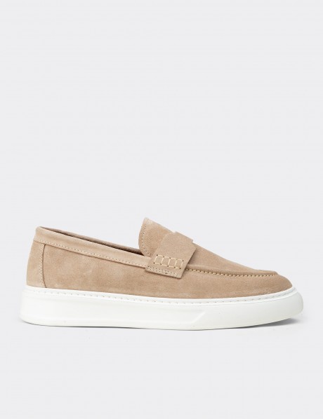 Erkek Hakiki Süet Bej Loafer Ayakkabı