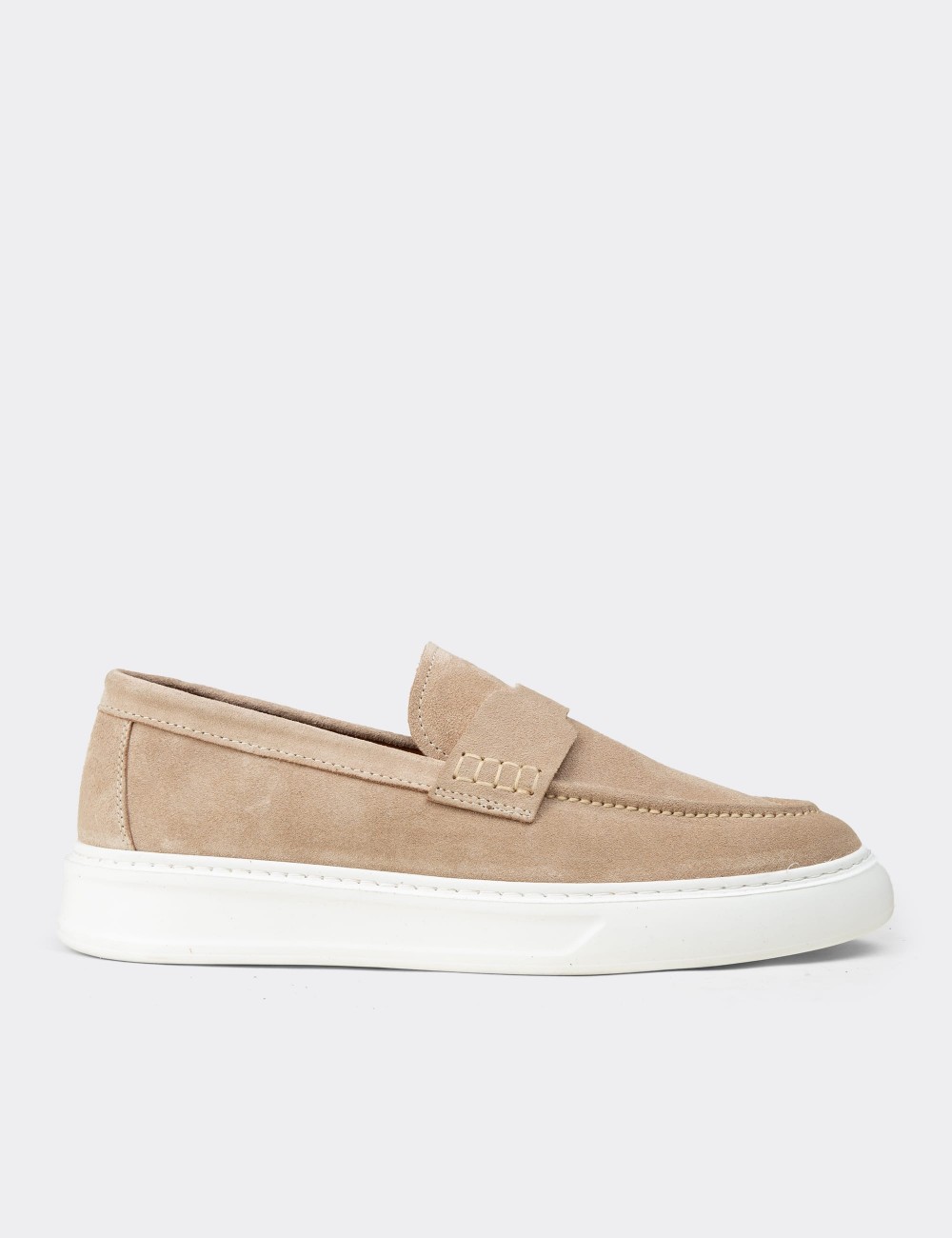 Erkek Hakiki Süet Bej Loafer Ayakkabı - 02043MBEJP03