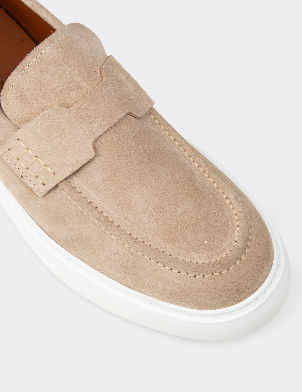 Erkek Hakiki Süet Bej Loafer Ayakkabı - 02043MBEJP03