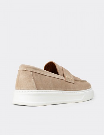 Erkek Hakiki Süet Bej Loafer Ayakkabı - 02043MBEJP03