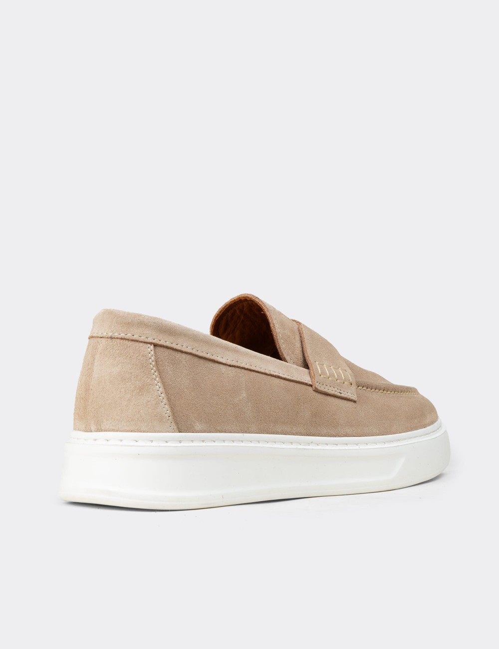 Erkek Hakiki Süet Bej Loafer Ayakkabı - 02043MBEJP03