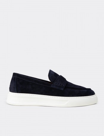 Erkek Hakiki Süet Lacivert Loafer Ayakkabı
