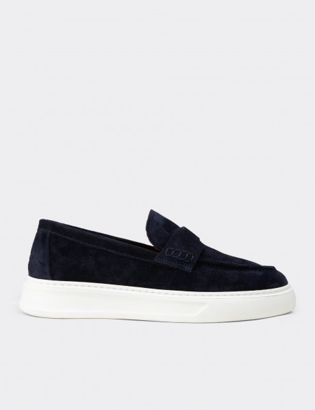 Erkek Hakiki Süet Lacivert Loafer Ayakkabı