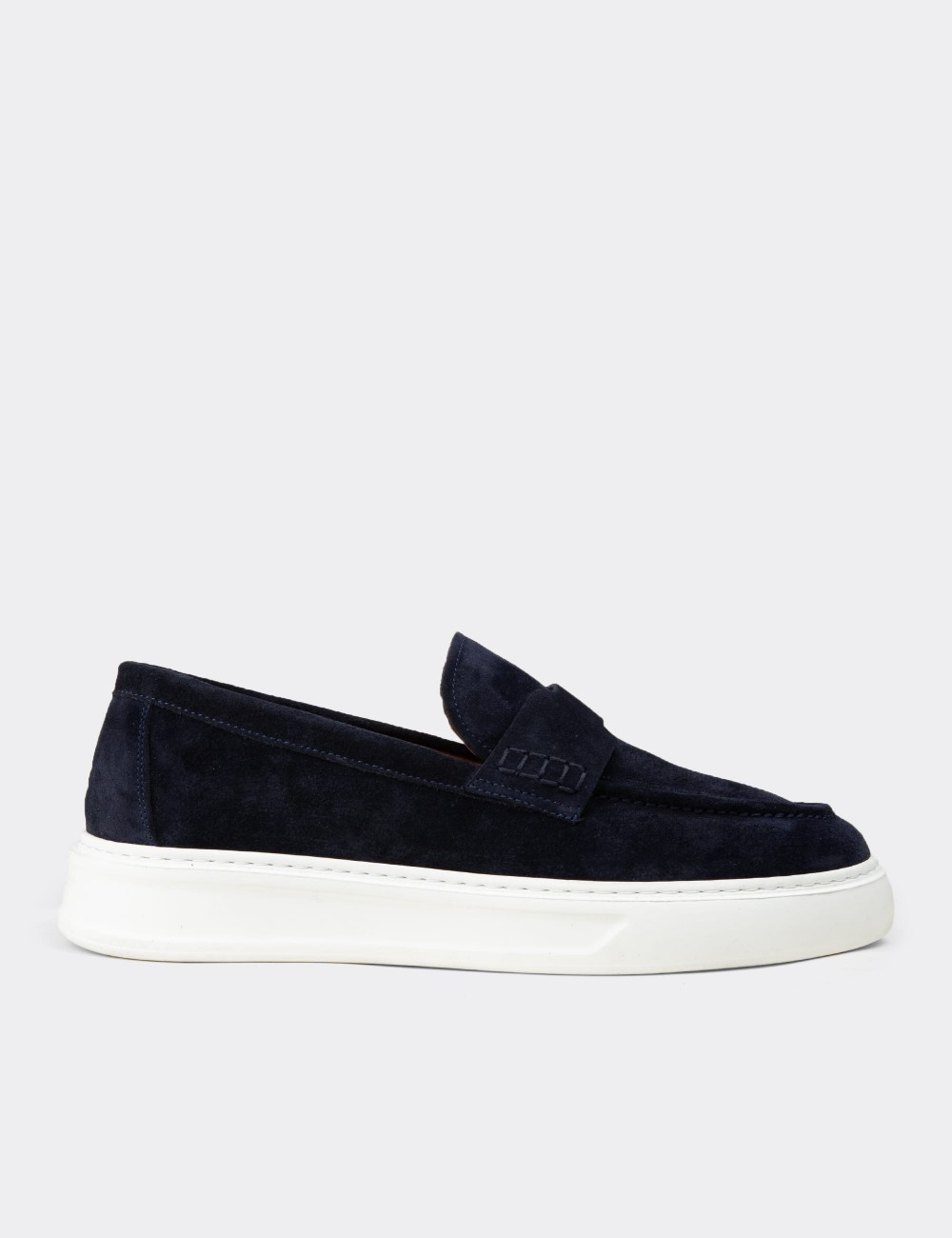Erkek Hakiki Süet Lacivert Loafer Ayakkabı - 02043MLCVP01