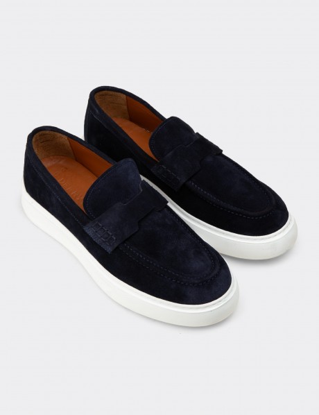 Erkek Hakiki Süet Lacivert Loafer Ayakkabı