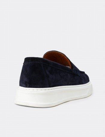 Erkek Hakiki Süet Lacivert Loafer Ayakkabı - 02043MLCVP01