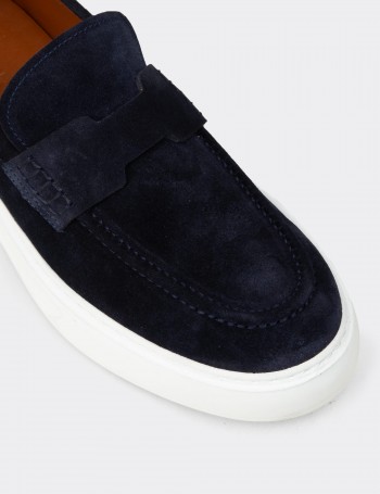 Erkek Hakiki Süet Lacivert Loafer Ayakkabı - 02043MLCVP01