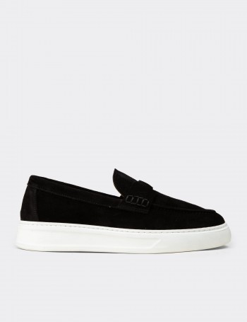 Erkek Hakiki Süet Siyah Loafer Ayakkabı