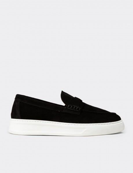 Erkek Hakiki Süet Siyah Loafer Ayakkabı