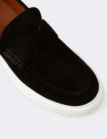 Erkek Hakiki Süet Siyah Loafer Ayakkabı