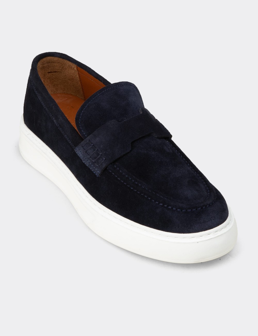 Erkek Hakiki Süet Lacivert Loafer Ayakkabı - 02043MLCVP01