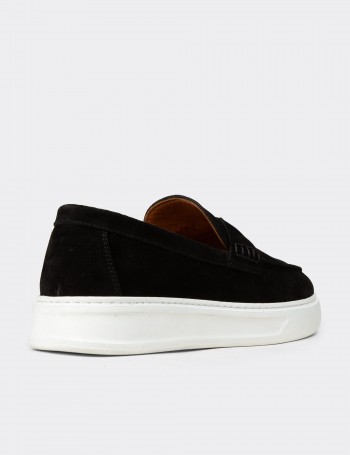Erkek Hakiki Süet Siyah Loafer Ayakkabı - 02043MSYHP02