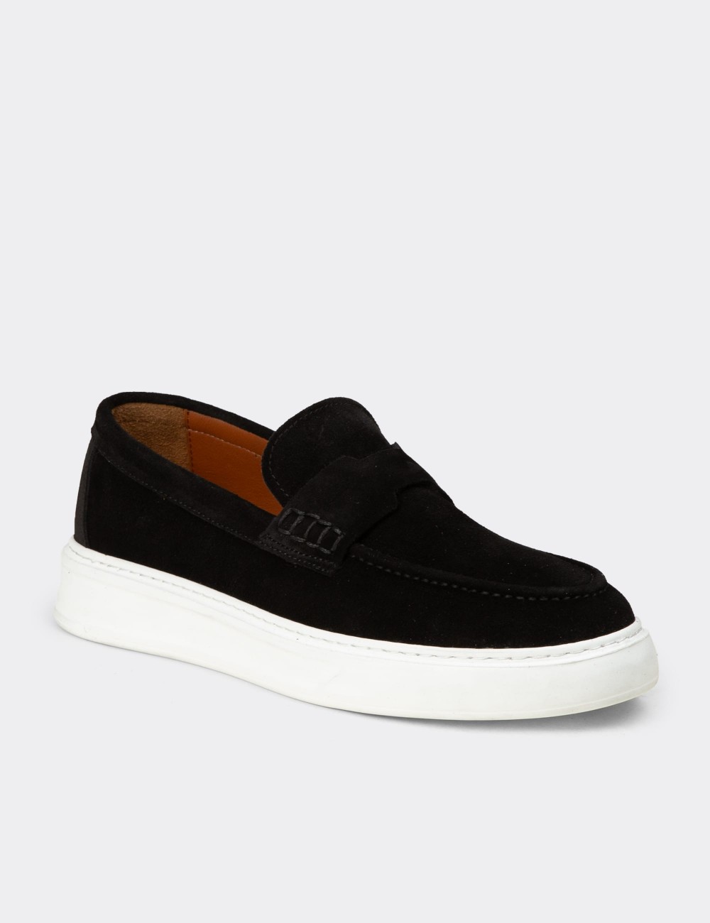 Erkek Hakiki Süet Siyah Loafer Ayakkabı - 02043MSYHP02