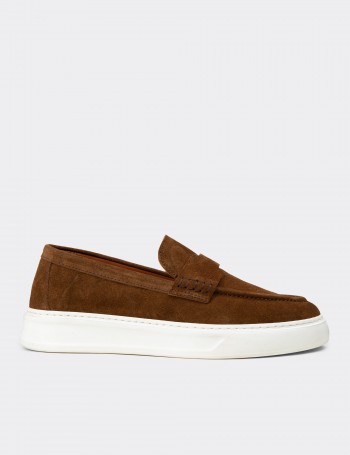 Erkek Hakiki Süet Taba Renk Loafer Ayakkabı - 02043MTBAP03