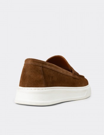 Erkek Hakiki Süet Taba Renk Loafer Ayakkabı - 02043MTBAP03